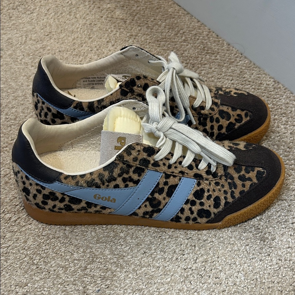 Gola Leopard Print Sneakers with Light Blue Stripes